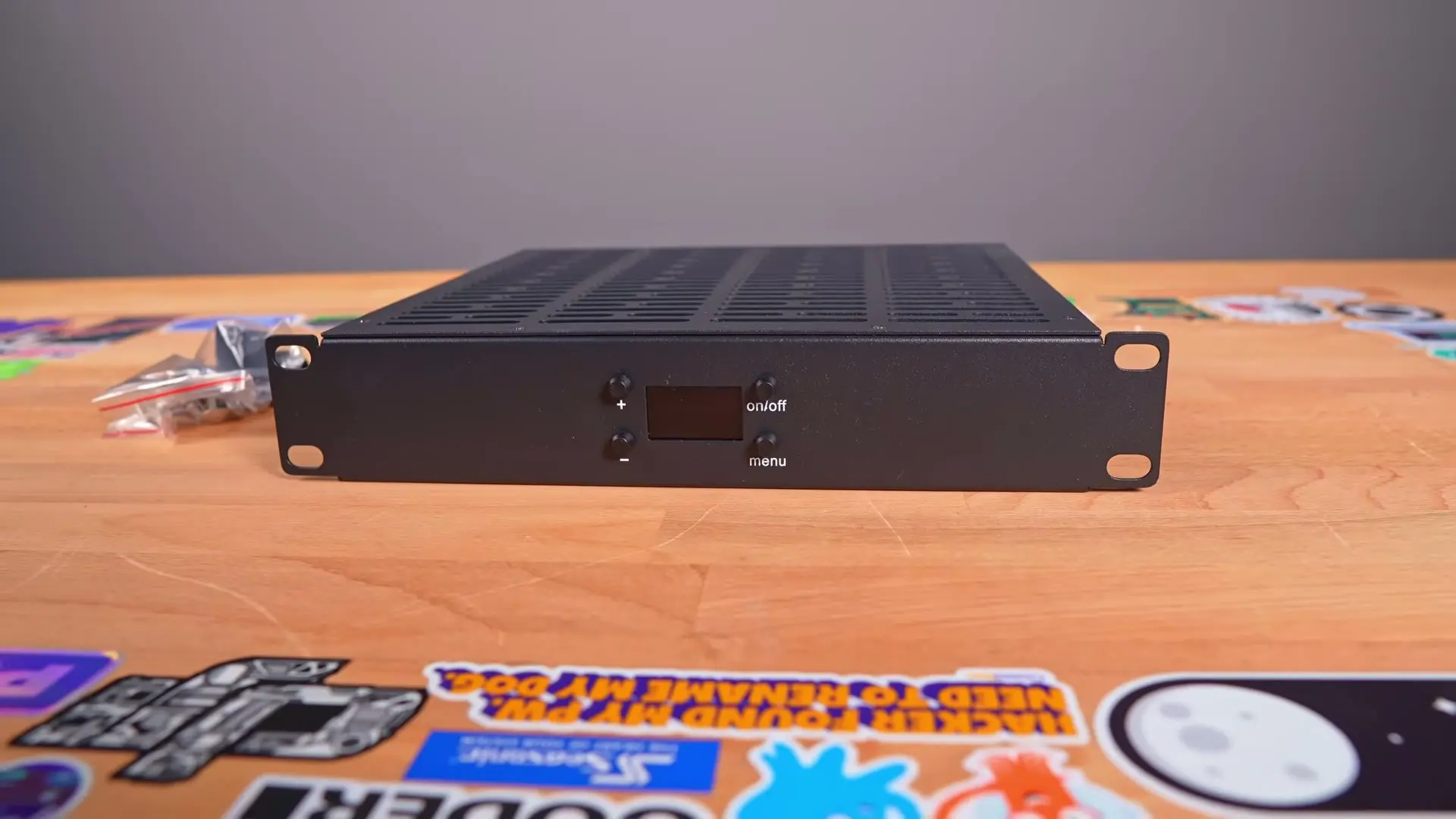 DeskPi 1U four-fan cooling panel with display and control buttons